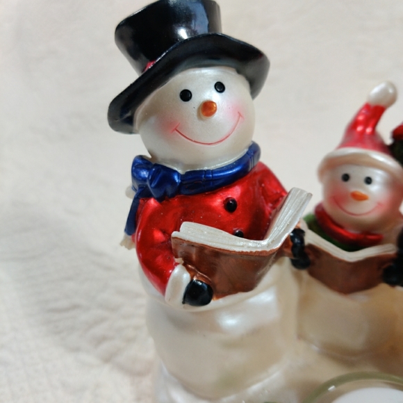 Holiday Time Three Caroling Snowman Family Tea Candle Holder - Picture 2 of 9
